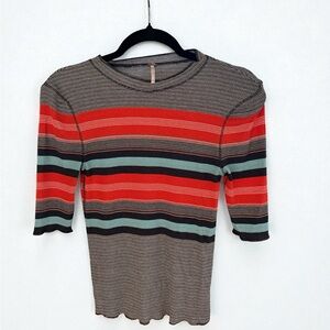 Free People Multicolor Striped Short Sleeve Tee